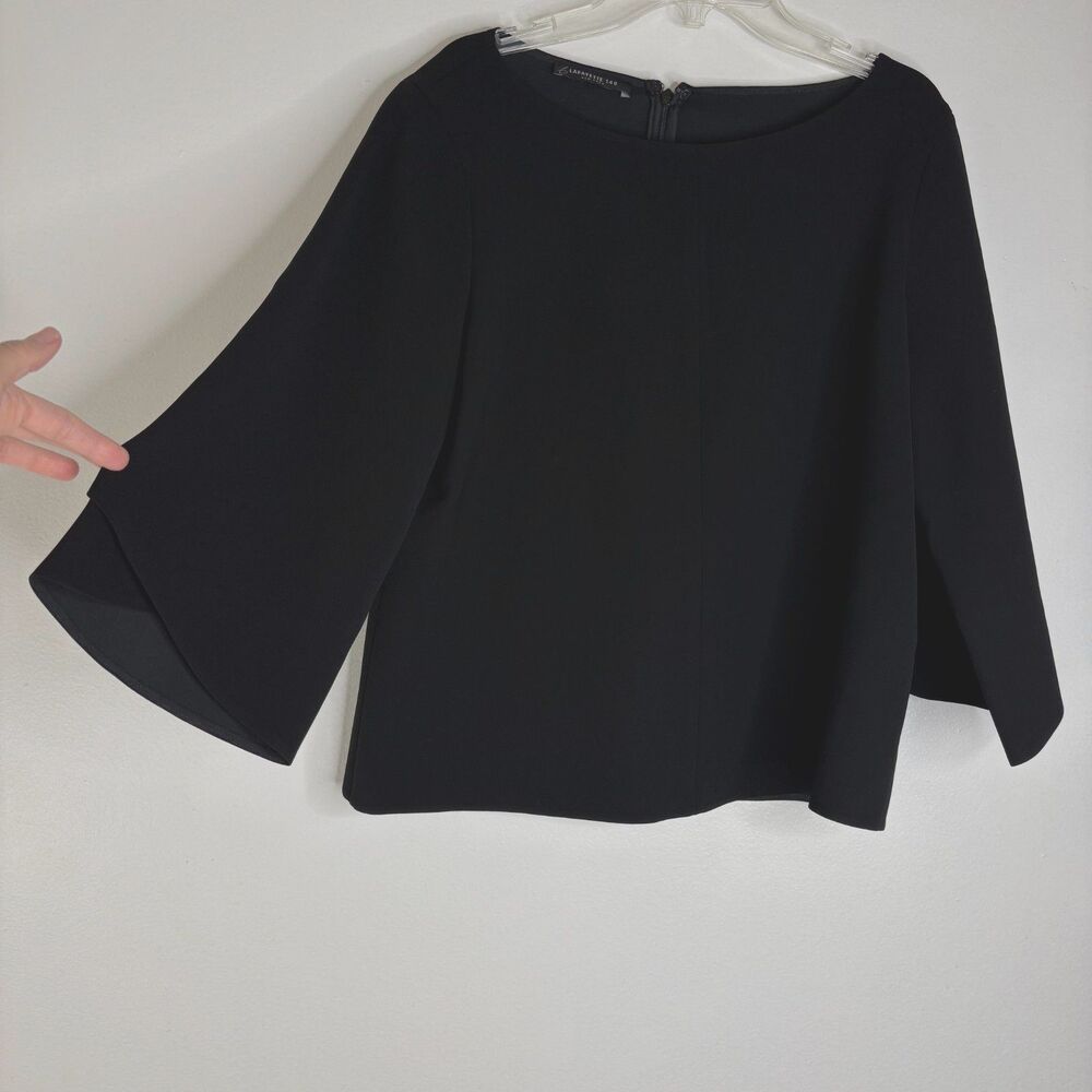 Lafayette 148 New York Black Bell Sleeve Blouse Womens Career Dressy Top Elegant